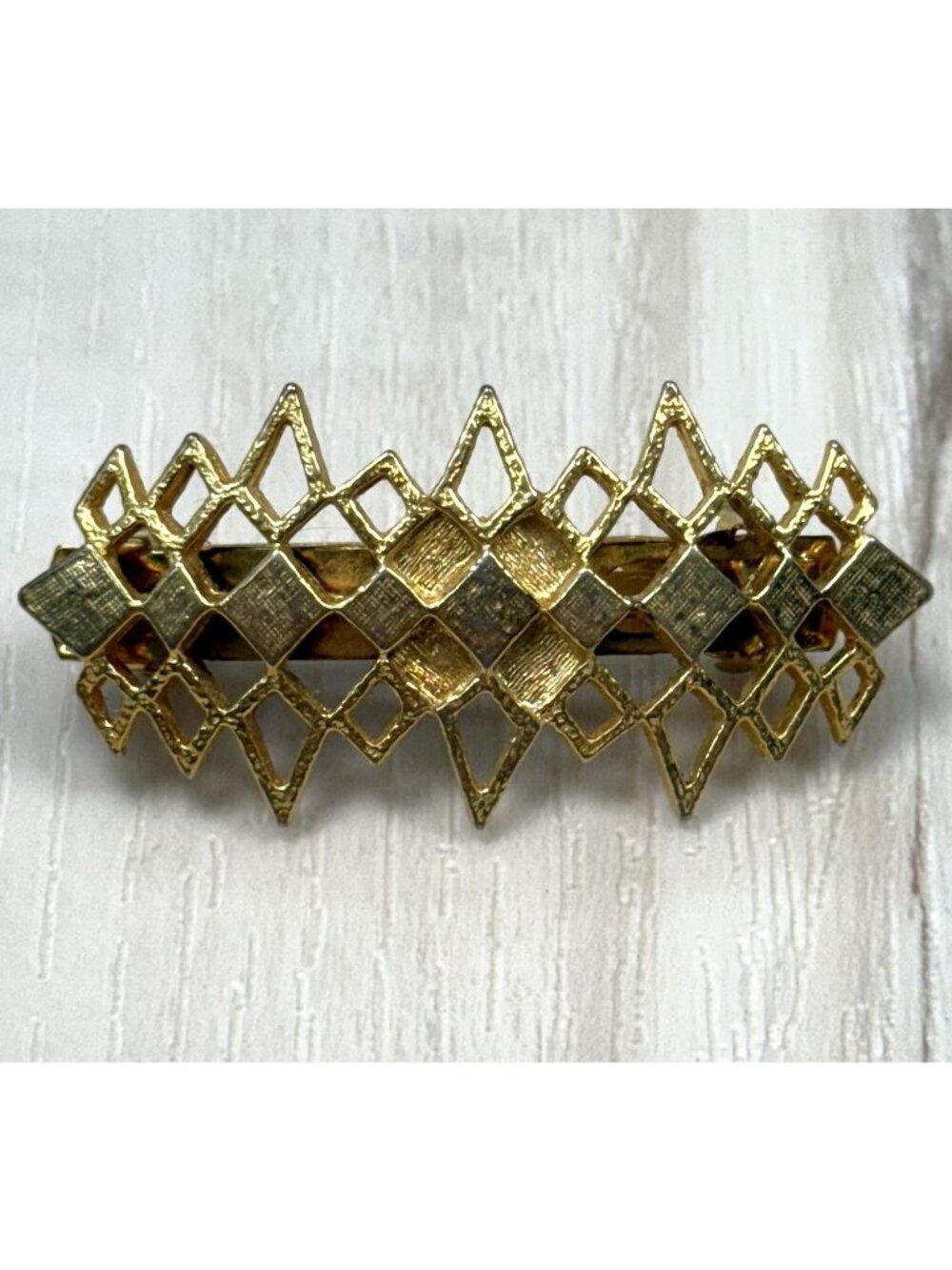 VTG 2.25" Goldtone Geometric Lattice Hair Clip Tension BARRETTE Made in France